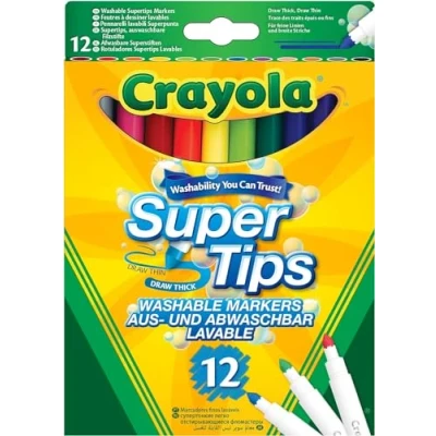 Afbeelding van CRAYOLA Super Tips, Wasbare Markers Medium Punt, Set van 12, voor School en Vrije Tijd, Assorti Kleuren, Leeftijd 3+, 7509