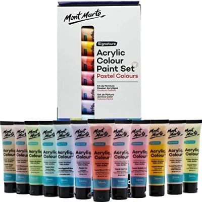 Afbeelding van MONT MARTE Acryl Kleur pastel Paint Set Signature 12st x 36ml (1.2 US fl.oz), romige acrylverf Set, goede dekking, semi matte afwerking, ideaal voor de meeste kunst en ambachtelijke