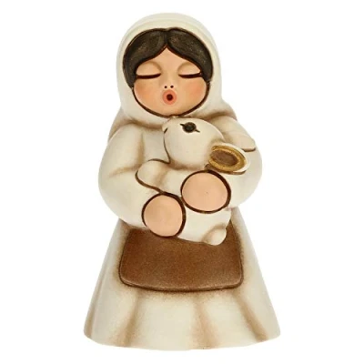 Afbeelding van THUN Kerstfiguur voor dames met konijntje kerstdecoratie huis klassieke kerststalfiguur, witte variant keramiek 5 x 8 cm
