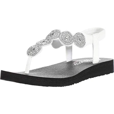 Afbeelding van Skechers Vrouwen Meditatie Perfecte 10 Open Toe Sandalen, Witte Duraleather Clear Strass Trim, 40 EU