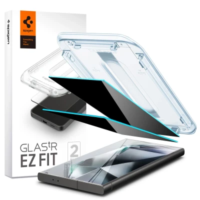 Afbeelding van Spigen Privacy Glass Geschikt voor Samsung Galaxy S24 Ultra EZ Fit GLAS.tR 9H Tempered Screen Protector Case Friendly Gemakkelijke Installatie 2 Pack