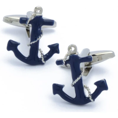 Afbeelding van Manchetknopen Ankers Blauw met Zilverkleurig Touw