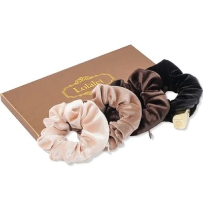 Afbeelding van Lolalet Stash Scrunchies, 4 stuks haarscrunchies met ritsvak, verborgen zak scrunchie voor verbergen geld, elastische haarbanden paardenstaarthouder accessoires dun fijn krullend haar Stijl D