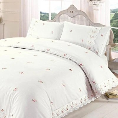 Afbeelding van Sophie Geborduurd beddengoed met bloemenkant en bloemenpatroon, polyester, crèmekleurig, bedden