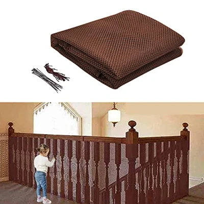 Afbeelding van 3 meter veiligheidsnet voor trapleuningen, veiligheidsnet, trapleuning, omheining net, kinderen, trap, babybalkonnet (bruin)
