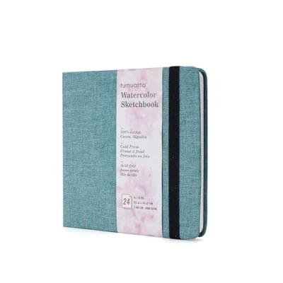 Afbeelding van tumuarta aquarel schetsboek, 15 x cm, 300 g/m², 100% katoenpapier, koudgeperst, 24 vellen, 48 pagina&#039;s, journal voor gebruik als reisketsboek en mixed media notitieblok (blauw)