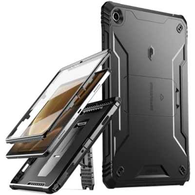 Afbeelding van Poetic Revolution Hoesje compatibel met Galaxy Tab A9 Plus + 11 inch (2023), ingebouwde schermbeschermer S penhouder, full body standaard, robuuste en zware hoes, zwart