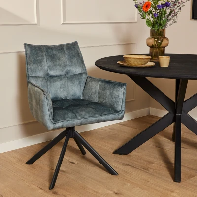 Afbeelding van Homestylingshop Eetkamerstoel Velvet blauw eetkamerstoelen met armleuning set van 2