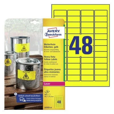 Afbeelding van Etiket Avery Zweckform L6103 20 45.7x21.2mm geel 960stuks