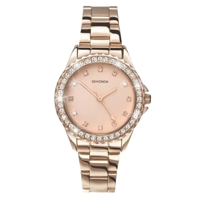 Afbeelding van Sekonda 4253.27 Dames Horloge, rosegouden armband/Rose wijzerplaat, Rosegoud vergulde armband/rosegouden wijzerplaat