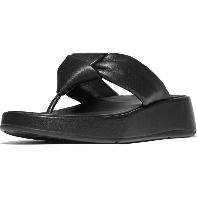 Afbeelding van FitFlop F Mode Knot Soft Leather Flatform Toe Post Sandals ZWART Maat 42