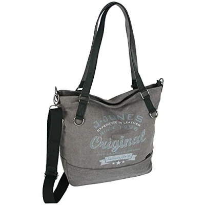 Afbeelding van JENNIFER JONES Grote dames handtas van canvas en echt leer vintage look casual schoudertas Shopper, Grijs