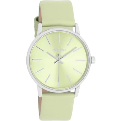 Afbeelding van OOZOO Timepieces Zilverkleurige horloge met licht groene leren band C11370
