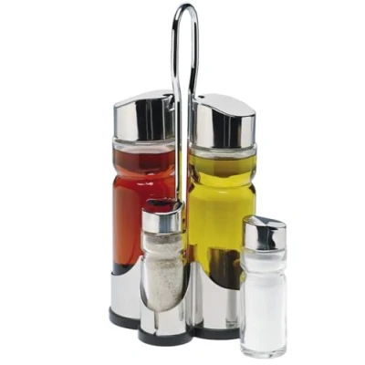 Afbeelding van LS Kitchen Set van 4 Azijn, Olie, Zout en Peper Azijndispenser Roestvrij Staal Glas