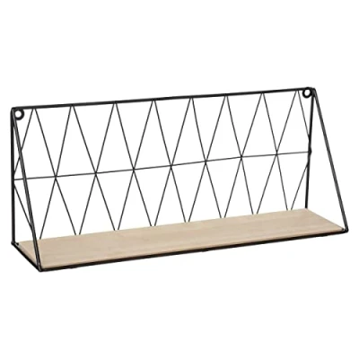 Afbeelding van Wandplank hout metaal zwart wandrek 48 cm