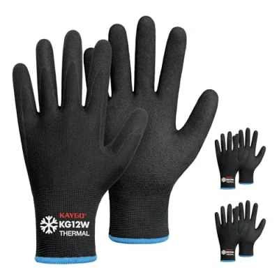 Afbeelding van KAYGO Nitril werkhandschoenen met thermische voering voor de winter, mannen en vrouwen, grip behendigheid, koude bouw, vriezer, autolagers, KG12W (zwart, M, maat 8)