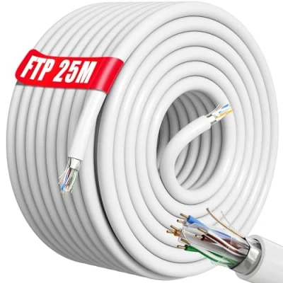 Afbeelding van Internet Kabel 25 meter Bulk Ethernet 25m Netwerkkabel FTP PiMF Afscherming, CAT6, AWG23, CCA, RJ45 Snelle gegevens LAN Gigabit Internetverbinding Ideaal voor Gameconsoles Router Modem