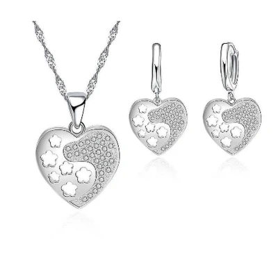 Afbeelding van N3 Collecties 925 Sterling Zilveren Hart Vorm Zirkonia Ketting Oorbellen Sieraden Sets Voor Vrouwen