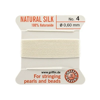 Afbeelding van Griffin 100% Natuurlijke Zijde Kralen Koord String Thread Wit 2 meter met één Naald Maat 0.60mm