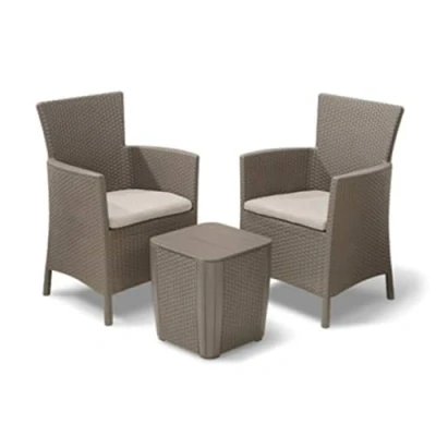 Afbeelding van Allibert by Keter Iowa balkonmeubelset, cappuccino/zand, 3 delig, incl. zitkussen, kunststof, platte rotanlook, weerbestendig, uv bestendig