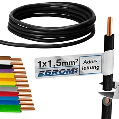 Afbeelding van EBROM Aderleiding enkele draad stijf PVC leiding bedradingsleiding H07V U 1,5 mm² kleur: zwart vele lengtes naar keuze, van 10 meter tot 100 uw geselecteerde lengte: 50 m