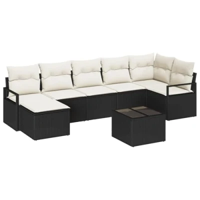 Afbeelding van vidaXL 7 delige tuinsofaset met kussens, bruin poly rattan