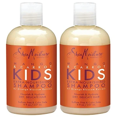 Afbeelding van SheaMoisture&#039;s Mango and Carrot Extra Nourishing Shampoo reinigt en ontwart zacht het fijne delicate haar van kinderen. Helpt te voeden versterken, terwijl beschermt tegen breuk.