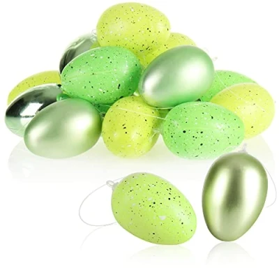 Afbeelding van COM FOUR® 18x paaseieren om op te hangen gespikkelde paasdecoraties in mooie kleuren decoratieve afmeting: 7 cm (018 stuks groen)