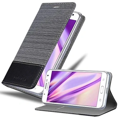 Afbeelding van Cadorabo Hoesje geschikt voor Samsung Galaxy J7 2015 in GRIJS ZWART Beschermhoes met magnetische sluiting, standfunctie en kaartvakje Book Case Cover Etui