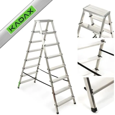Afbeelding van KADAX Huishoudladder, trapladder in 5 versies, vouwladder met draagvermogen tot 125 kg, inklapbare dubbelzijdige multifunctionele ladder, aluminium ladder antislip voeten (8 treden)