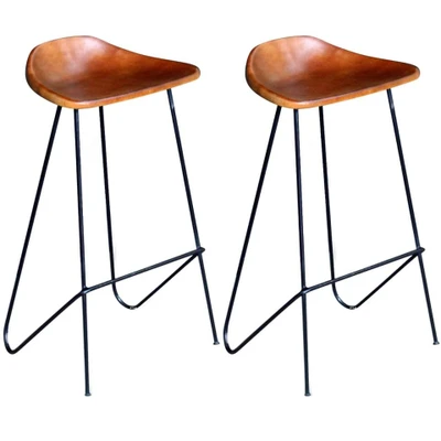 Afbeelding van vidaXL Barstoelen 2 st echt leer zwart en bruin