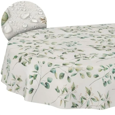 Afbeelding van ANRO Tafelkleed, tafellinnen, textiel, katoen, polyester, afwasbaar, onderhoudsvriendelijk, in rond, ovaal, rechthoekig, botanika 180 x 140 cm, snijrand