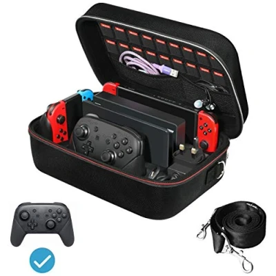 Afbeelding van iVoler Deluxe Case Hoesje Compatibel met Nintendo Switch en OLED, Beschermhoes Harde opberghoes grotere opslagruimte voor 18 Gamedeuren andere console, games accessoires