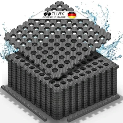 Afbeelding van tillvex® Zwembadmat, 36 stuks met gaten, 51 x cm, onderlegmat, zwembad &amp; kinderbadje, vloermat, outdoor, zwembadonderlegger, vloerbescherming, matten, whirlpool, tegels, warmte isolerend