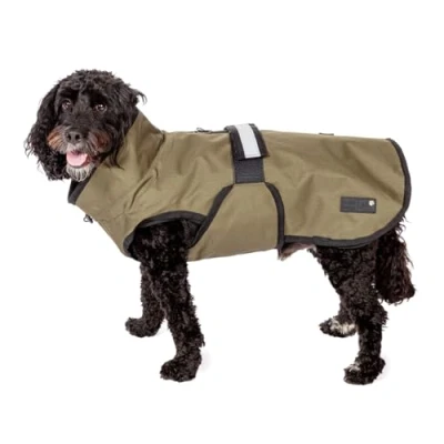 Afbeelding van Danish Design 3 in 1 hondenjas olijf, 57cm (22in) alle weersomstandigheden, waterpoof, fleece gevoerd, reflecterende regenjas voor honden