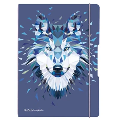 Afbeelding van herlitz 50027262 notitieboekje flex met wisselkaft, A4, 2 x 40 vellen, motief: Wild Animals Wolf, 1 stuk
