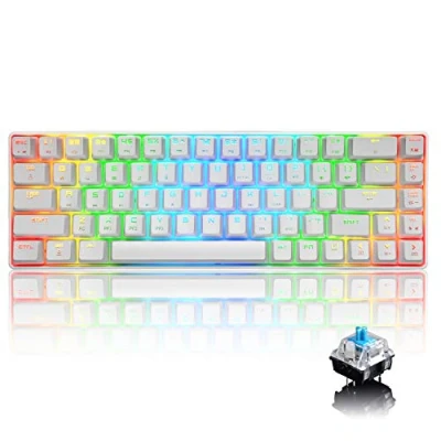 Afbeelding van UrChoiceLtd 60% mechanisch gaming toetsenbord 18 RGB achtergrondverlichting MK68 Type C bedraad 68 toetsen USB waterdicht Volledige anti ghosting voor gamers en typisten (wit)