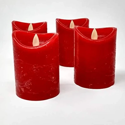 Afbeelding van ToCi Led kaarsen, rood, diameter 7,5 x 12,5 cm, set van 4 vlamloze echte waskaarsen, met beweegbare vlam en timer, adventskaarsen, graf