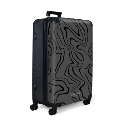 Afbeelding van NoBoringSuitcases.com® Koffer groot Reiskoffer lichtgewicht Grijze achtergrond met abstracte zwarte lijnen Rolkoffer 4 wielen Grote trolley XL 98 liter bagage