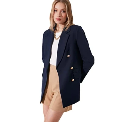 Afbeelding van Trendyol Dames Blue Button Detaililed Oversize Blazer Jacket, navy, 42