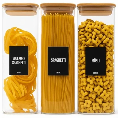 Afbeelding van Deco Haus® Voorraadpotten met Deksel 3 Set 2300ml Voor Spaghetti + Etiketten [LUCHTDICHT] Muesli, Cornflakes, bloem Glazen Voorraaddozen Keuken Opbergbox Bewaarglas