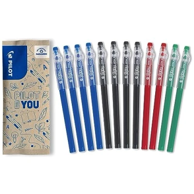 Afbeelding van Pilot 12 FriXion Ball Stick uitwisbare gelinkt 4 blauw, zwart, 2 rood, groen de Economy met medium punt Voor het opbergen van schooltas Schoolbenodigdheden