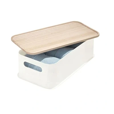 Afbeelding van Opbergbox iDesign Medium Met Handvat En Deksel Beige (43 x 21 cm)