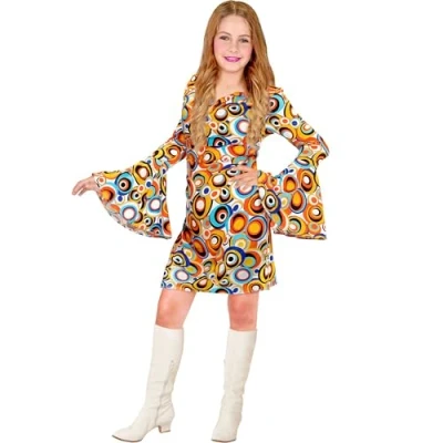 Afbeelding van Widmann Hippie Kostuum True 70s Vintage Bubbel Jurk Meisje Blauw, Oranje Maat 116 Carnavalskleding Verkleedkleding