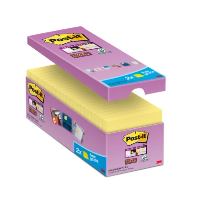 Afbeelding van Memoblok 3M Post it 654 Super Sticky 76x76mm geel 14+2 gratis
