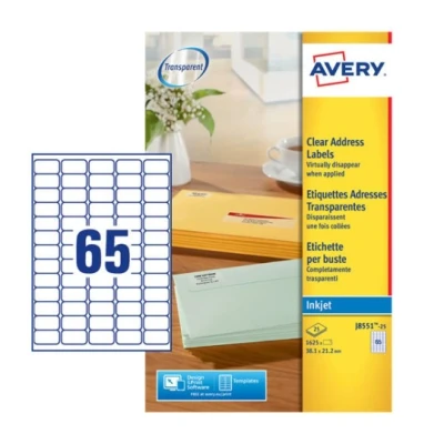 Afbeelding van Etiket Avery J8551 25 38.1x21.2mm transparant 1625stuks