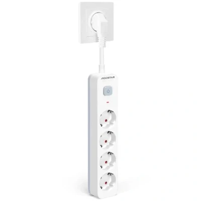 Afbeelding van Aigostar Stekkerdoos, stekkerdoos met 4 stopcontacten, meervoudige schakelaar, wit