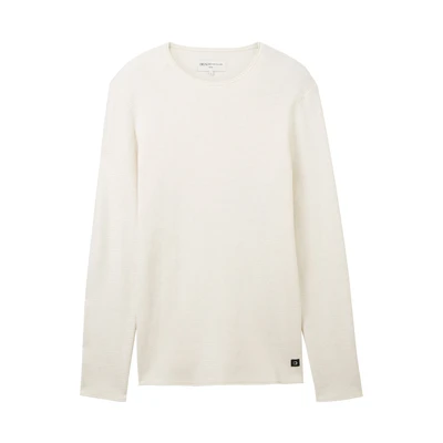 Afbeelding van TOM Tailor Denim Zigzag Structured Crewneck Trui, Heren, Maat: XL, Oat milk melange