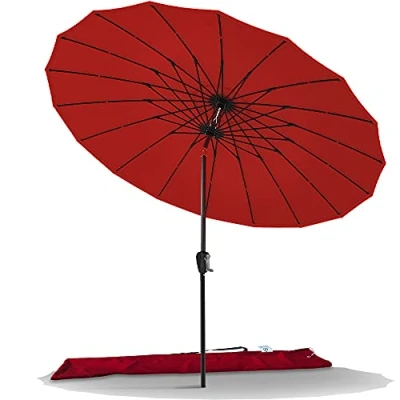 Afbeelding van VOUNOT Parasol voor De Tuin Shanghai, Kantelbaar, 270 cm, met 18 Steunen, UV bescherming, Balkon, Terras, Buiten, Rood