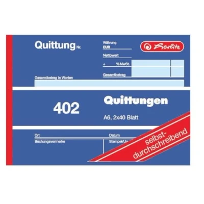 Afbeelding van Herlitz kwitantieblok 402, zelfdoorschrijvend, A6 liggend, 2 x 40 vellen